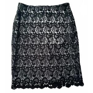 Black Lace Lined Pencil Skirt for Women Size 2